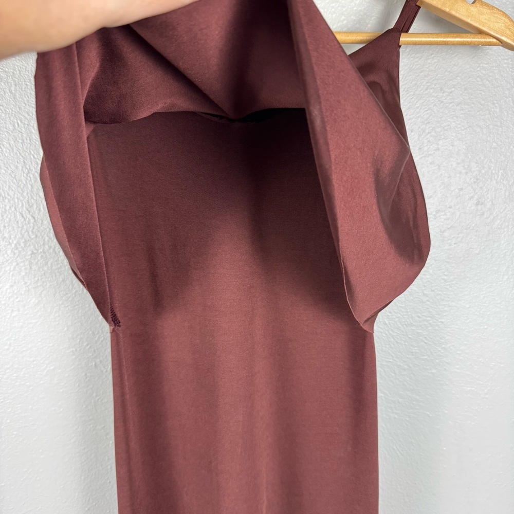 Women’s S Burgundy Bodycon Mini Dress Slit Flounce‎ Overlay At Bust Sleeveless - Picture 7 of 16